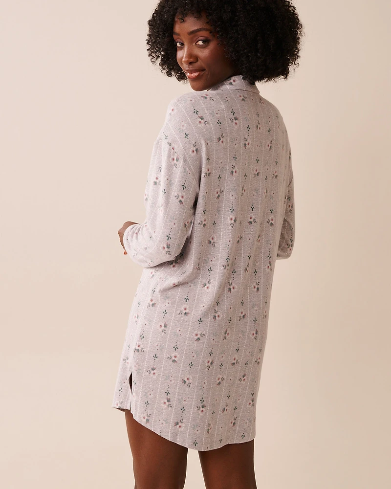 Floral Print Recycled Fibers Button-down Sleepshirt
