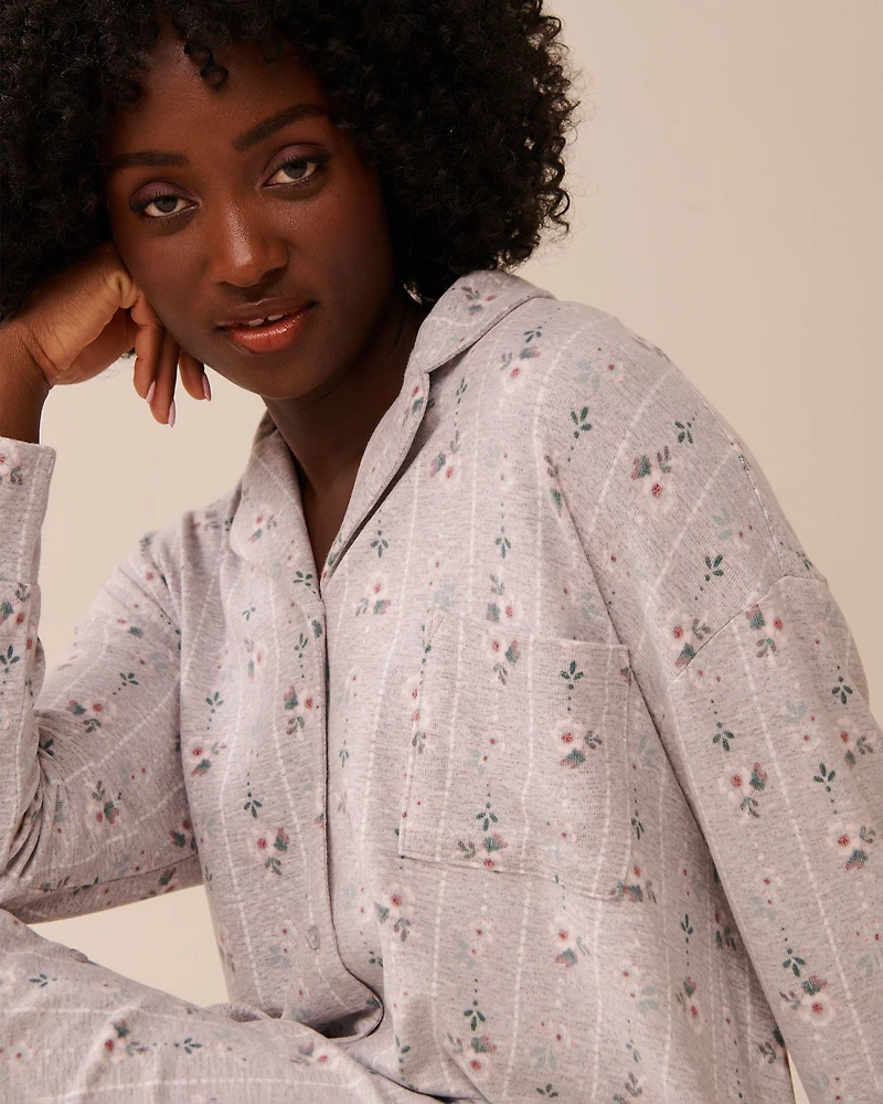 Floral Print Recycled Fibers Button-down Sleepshirt