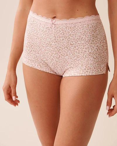 Pink Leopard Print Lace Trim Super Soft Shorts