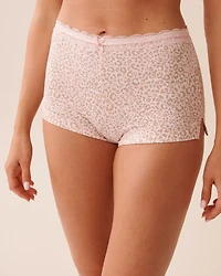 Pink Leopard Print Lace Trim Super Soft Shorts