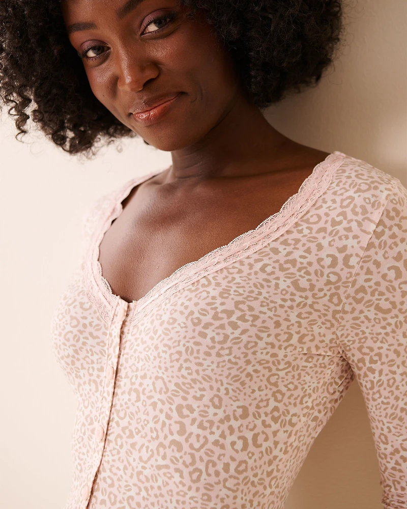 Pink Leopard Print Super Soft Long Sleeve Romper