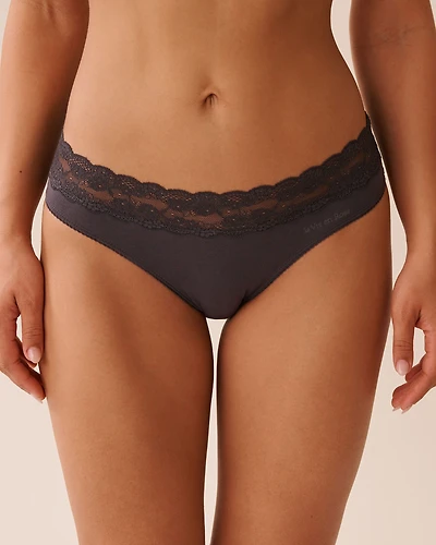 Culotte bikini coton et bande de dentelle