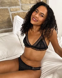 Leopard Lace and Mesh Ruffled Bralette