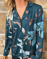 Recycled Fibers Chrysanthemum Print Lace Trim Button-down Shirt