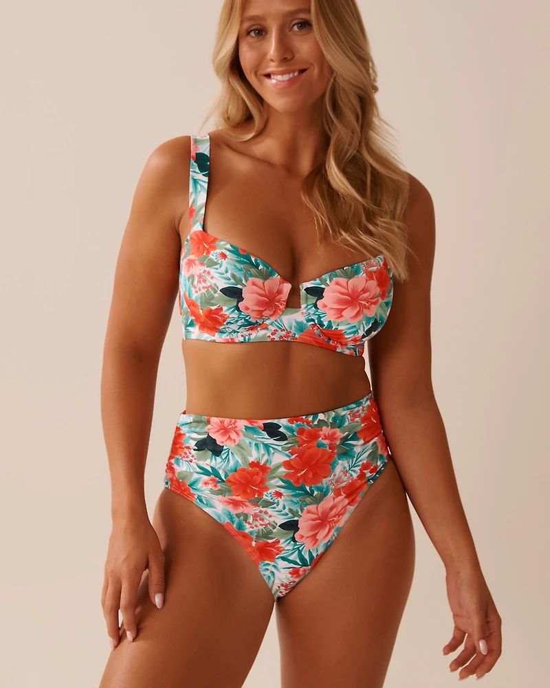 ISLAND DREAMS Shirred High Waist Bikini Bottom