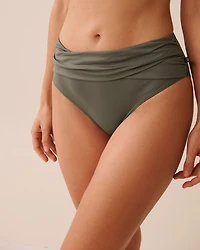 KHAKI GREY Draped Mid Waist Bikini Bottom