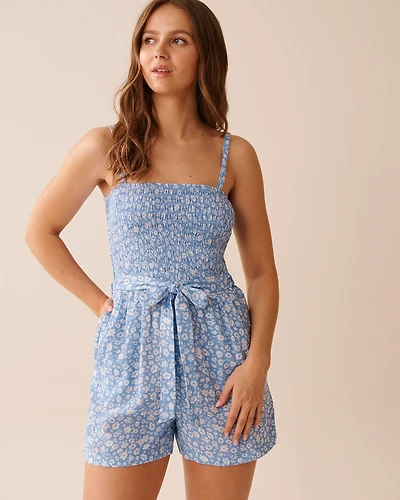 Floral Smocked Bust Gauze Romper
