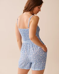 Combishort floral en gaze à buste smock