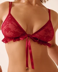 Front Closure Floral Lace and Ruffle Bralette