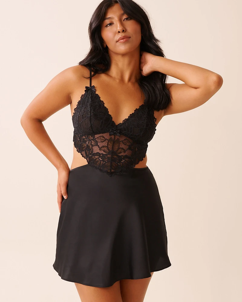 Lace and Satin Nightie with Cut-out