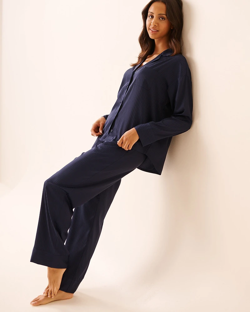 Ensemble pyjama en satin jacquard à rayures