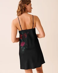 Red Rose Print Satin Nightie
