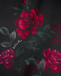 Nuisette en satin imprimé roses rouges