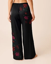 Red Rose Print Satin Pants