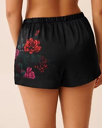 Red Rose Print Satin Shorts