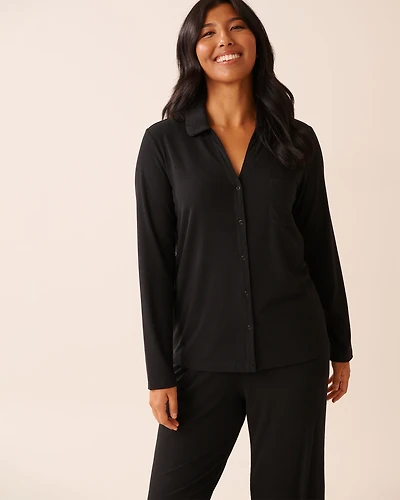Ribbed Modal Long Sleeve Button-down Shirt