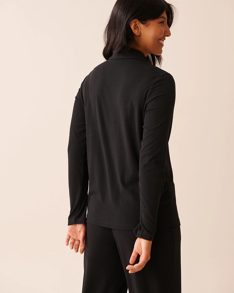 Ribbed Modal Long Sleeve Button-down Shirt