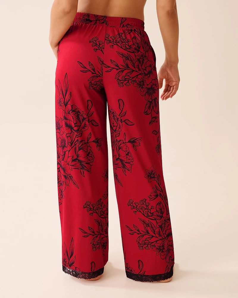 Crimson Bloom Recycled Fibers Lace Trim Pants