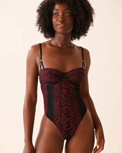 Floral Embroidered Mesh Balconette Teddy