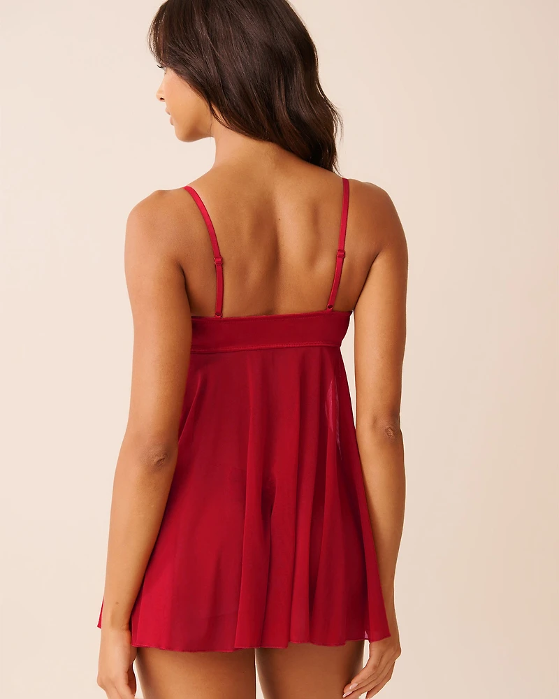 Babydoll ouvert en satin et résille avec nœud