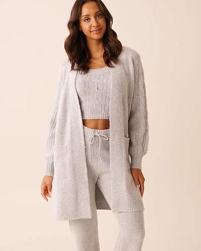 Cable Sleeve Knit Long Cardigan