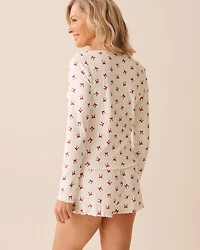 Red Bow Print Pointelle Long Sleeve Shirt