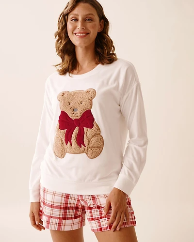 Chandail manches longues ourson en velours doux