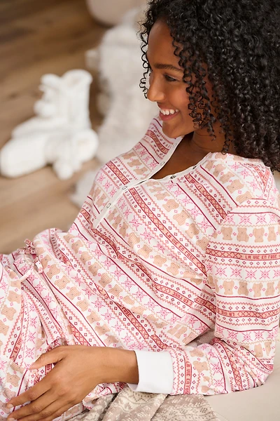 Sheep Print Waffle Knit Long Sleeve Shirt