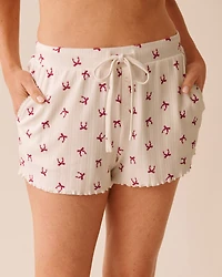 Short de pyjama en pointelle imprimé nœuds rouges