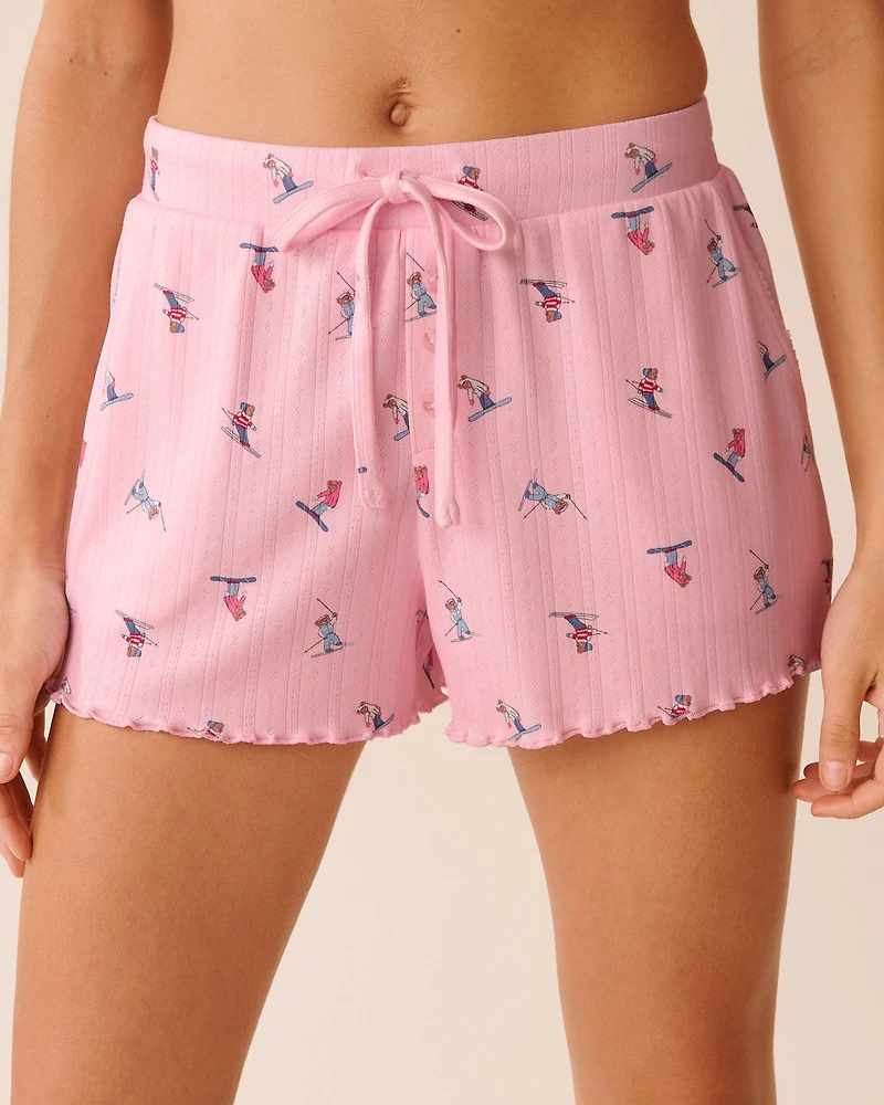 Red Bow Print Pointelle Pajama Shorts
