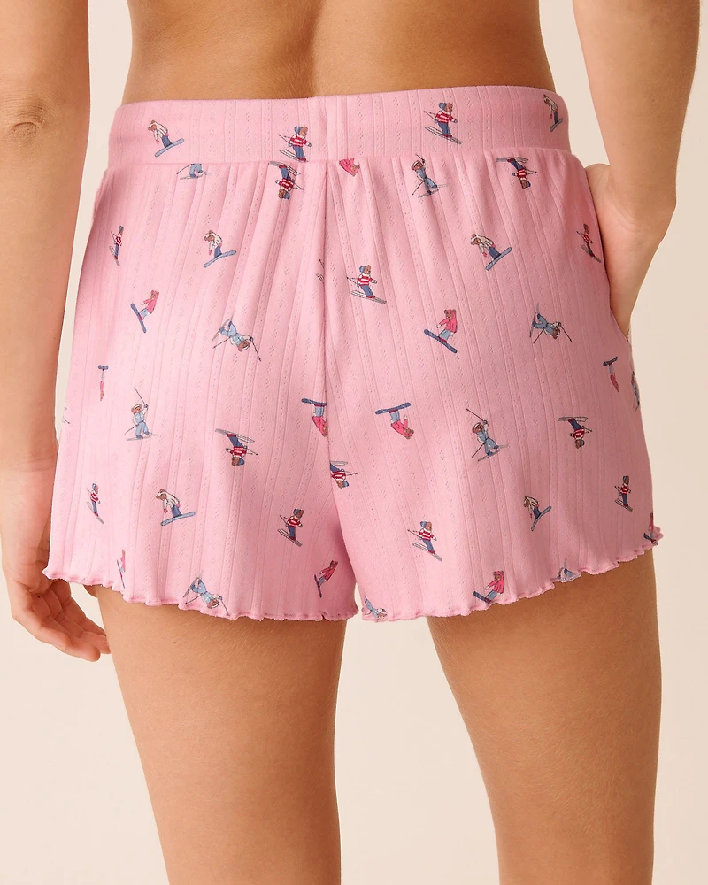 Red Bow Print Pointelle Pajama Shorts