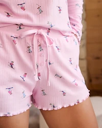 Red Bow Print Pointelle Pajama Shorts