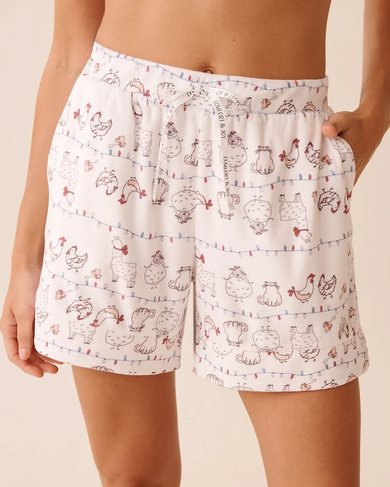Short de pyjama en velours doux imprimé amis la ferme