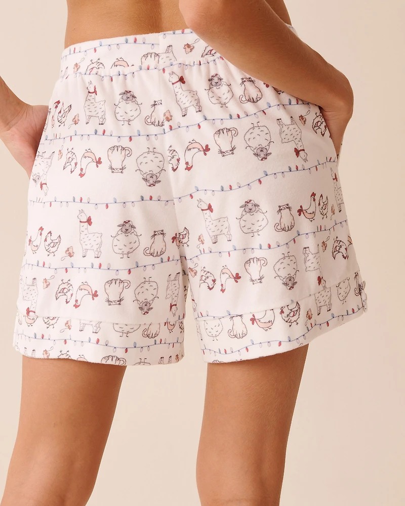 Short de pyjama en velours doux imprimé amis la ferme