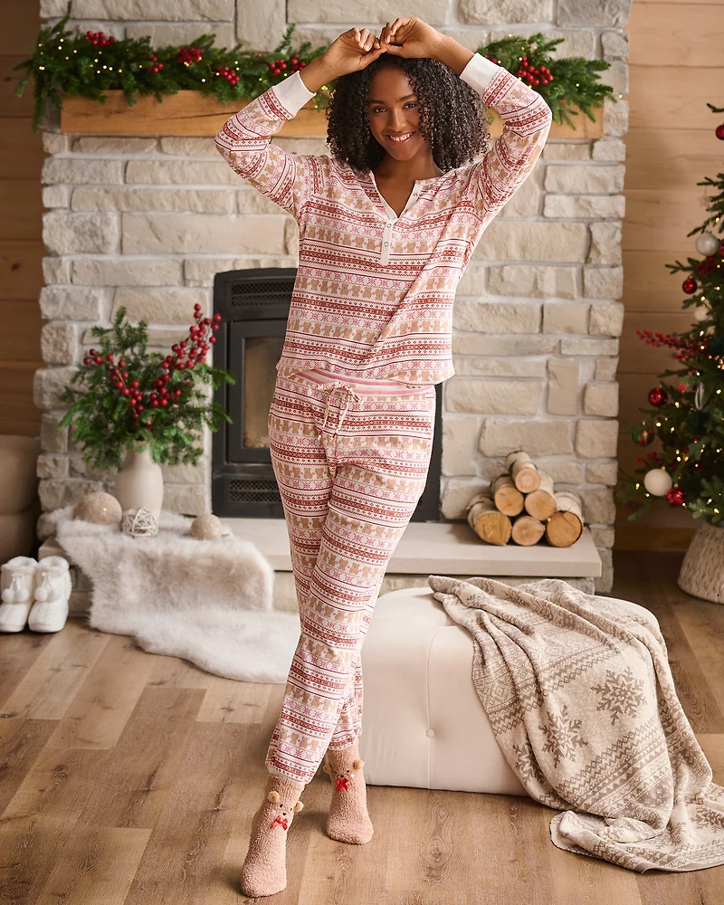 Sheep Print Waffle Knit Jogger Pajama Pants