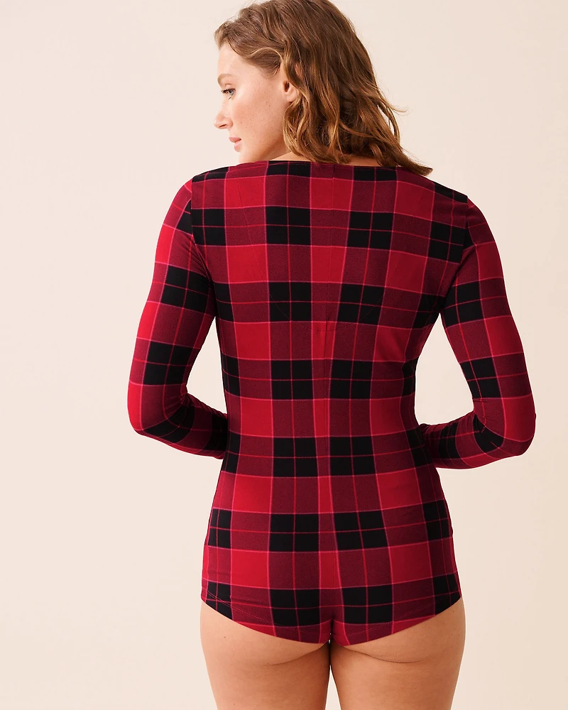 Combishort manches longues ultra doux carreaux buffalo