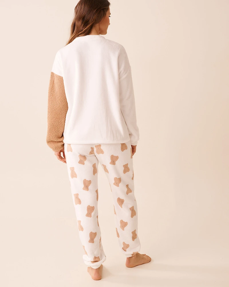 Ensemble pyjama en peluche douce imprimé ourson