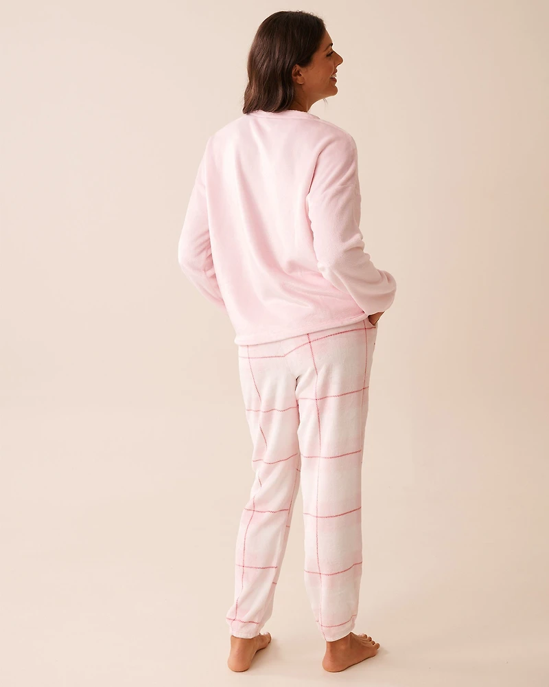 Teddy Bear Print Soft Plush PJ Set