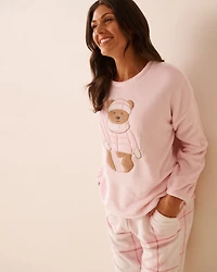 Teddy Bear Print Soft Plush PJ Set