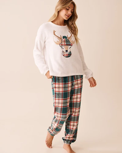Ensemble pyjama en peluche douce imprimé cerf