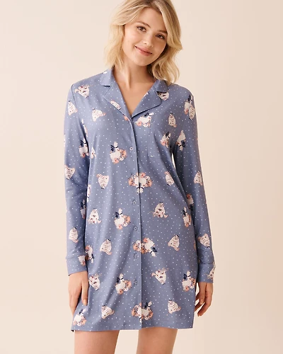 Spa Time Teddy Print Super Soft Button-down Sleepshirt