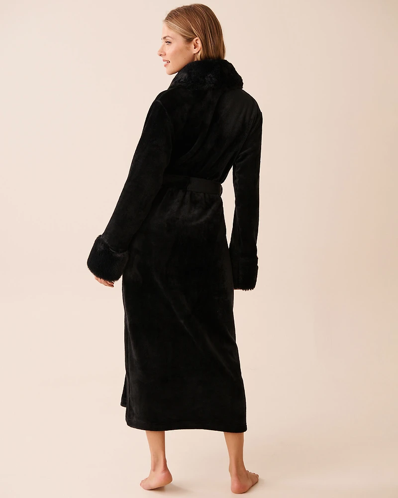 Faux Fur Collar Long Plush Robe