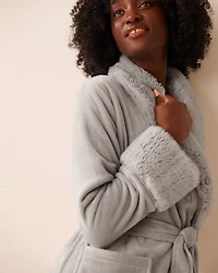 Faux Fur Collar Long Plush Robe
