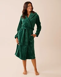 Recycled Fibers Soft Cable Knit Hooded Robe