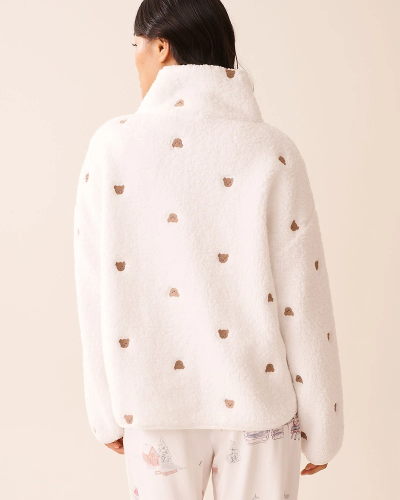 Teddy Bear Embroidered Sherpa Cardigan