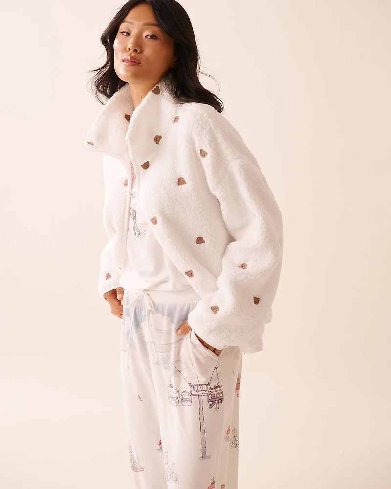 Teddy Bear Embroidered Sherpa Cardigan