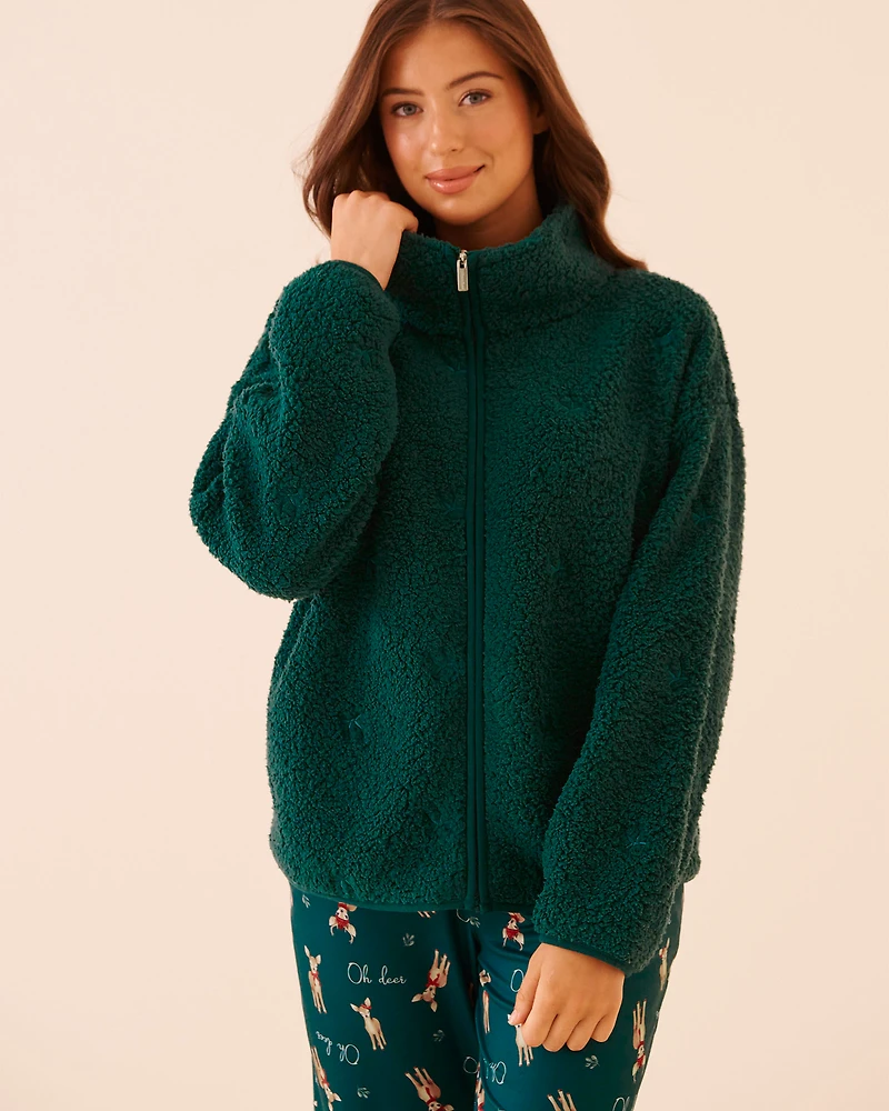 Teddy Bear Embroidered Sherpa Cardigan