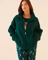 Teddy Bear Embroidered Sherpa Cardigan