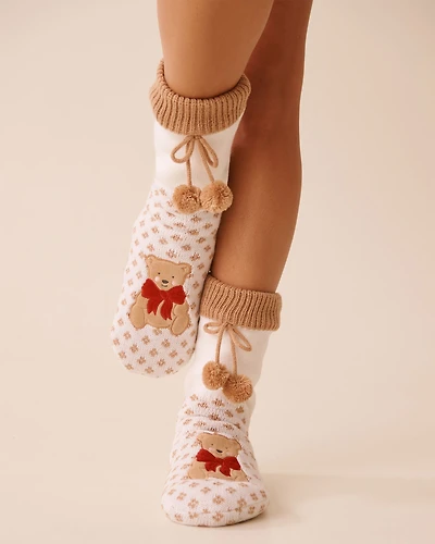 Long Knit and Sherpa Teddy Bear Socks