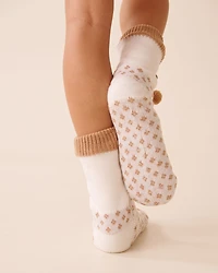 Long Knit and Sherpa Teddy Bear Socks